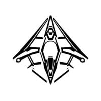 Geometric Black and White Illustration of Futuristic Spacecraft, Angular , Symmetrical Composition on White Background vector