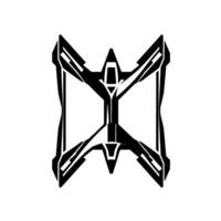 Abstract Black and White Geometric Resembling a Robotic Butterfly or Shield, Isolated on White. vector