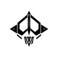 Minimalist Black and White Geometric Aircraft , Featuring a Futuristic, Angular, and Streamlined Silhouette on White Background. vector