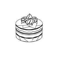 Monochrome Illustration of a Tiered Cake Decorated with Swirls and a Bow, on a White Backdrop. vector