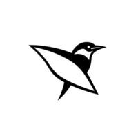 Minimalist Black and White Bird , Simple Geometric Silhouette with Sharp Lines, Isolated on White. vector