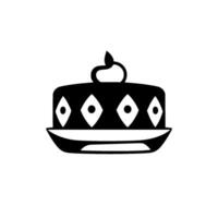 Minimalist Monochrome Cake Illustration with Diamond Motif and Decorative Topping on a Plate, Isolated on White Background. vector
