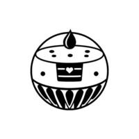 Black and White Stylized Illustration of a Round Ornament with a Heart, Drop, and Decorative Bottom Edge. vector