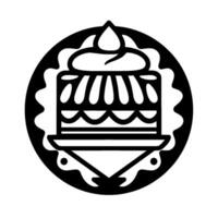 Artistic Monochromatic of a Layered Cake with Whipped Cream, Presented on a Tray within a Decorative Circular Frame vector