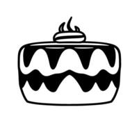 Bold Black White Cake Illustration TwoTiered Delight with Creamy Swirl Topping, Minimalist , Isolated on White. vector