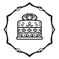 Intricate Black and White Decorative Cake Illustration Within an Ornate, Shaped Frame, Evoking Celebration. vector