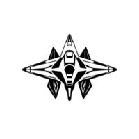 Geometric Black and White Spaceship with Sharp Angles and Symmetrical , Floating on White Background. vector