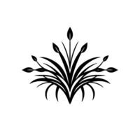 Symmetrical Black and White Botanical Abstract Leafy Emblem on White Background, a Stylized Floral Crest. vector