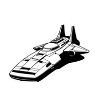 Futuristic Black and White Illustration of a Spacecraft with Detailed , Shadow, and Dynamic Angles vector