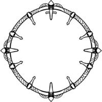 Circular Ornamental Frame with Intertwined Elements, Swords, and Decorative Flourishes in Black and White, Symmetric and . vector