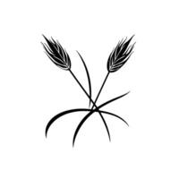 Stylized Black and White Wheat Stalks Illustration, Intertwined with Graceful Curved Blades, Depicting Rustic Simplicity on a White Canvas. vector