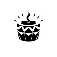Monochromatic Illustration of a Drum with a Lit Candle, Decorative Zigzag Pattern, and Burst Effects vector