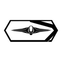 Geometric Monochrome Illustration of a Futuristic Spaceship in a Hexagonal Frame, Streamlined and Bold, on White. vector