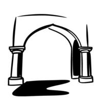 illustration of a Romanesque archway with two columns, simple lines, and dark shadow, casting from the arch. vector