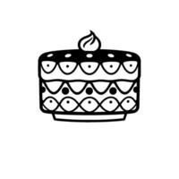Ornate Black and White Illustration of a MultiLayered Cake with a Decorative Topping on a Simple White Background. vector