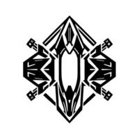 Geometric Black and White Abstract Featuring Symmetrical, Angular Shapes and Negative Space, Resembling a Shield or Emblem. vector
