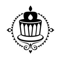 Elegant Black and White Cake , featuring a candle with a tearshaped flame, within a decorative circular frame. vector