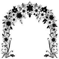 Elegant Black and White Floral Archway , Featuring Dahlia and Assorted Blossom Arrangement on Isolated White Backdrop. vector