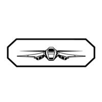 Sleek Black and White Spaceship Silhouette Within a Geometric Frame on White Background, Futuristic Concept. vector