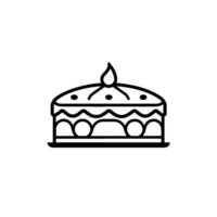 Simple Monochrome Birthday Cake with Lit Candle and Decorative Elements on a White Background. vector