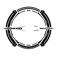 Geometric black and white illustration depicting a circular shape intersected by stylized arrow elements, conveying a sense of balance. vector