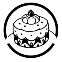 Whimsical Black White Cake in a Circular Frame, Featuring Frosting, Scalloped Edges, and Decorative Dots. vector