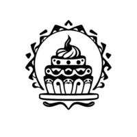 Intricate Black and White Cake Inside a Decorative Circle, Celebrating Simplicity and Elegance in a Unique Artistic Style. vector