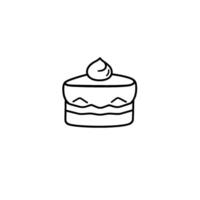 Minimalist black and white illustration of a layered cake with a cream swirl topping on a white background, with clean lines and a simple aesthetic. vector