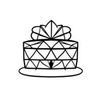 Handdrawn, minimalist black and white cake with a geometric , including triangles, diamonds, and a stylized floral topper. vector