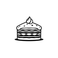 Minimalist Black and White Cake Illustration with Layered Texture, Topped with Cream and Sprinkles, Isolated on White Background. vector