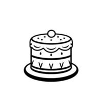 Simplified TwoTiered Cake Illustration with Decorative Elements, Topped with a Single Sphere, on a Round Platter Against White. vector