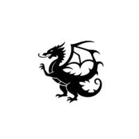 Silhouette of a Regal Dragon in Profile, Winged and Spiked, Set Against a Pristine White Backdrop, Emblematic of Fantasy. vector
