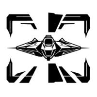 Futuristic Spaceship Blueprint Geometric Art of a Stealth Fighter with Abstract Framing Elements, BW Composition vector