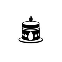 Minimalist Black and White of an Ornate Candle with a Flame, Featuring Dots and a TearDrop Shape, on a Simple Round Base, Isolated on White. vector