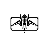 Sleek Black and White Spaceship Within Framed Rectangle, Isolated on White Background for Modern Scifi Branding. vector