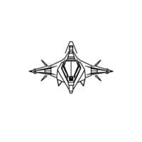 Overhead, isolated blackline art rendering of futuristic spacecraft with sharp angles and minimalist aesthetic. vector