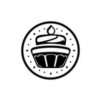 Monochrome stylized of a cupcake with a candle, framed by a dotted circle, evoking a sense of celebration and simplicity, against a white background. vector