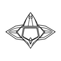 Symmetrical Geometric Futuristic Starburstlike Shape in Black Outlines on a White Background. vector
