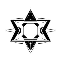 Geometric Black and White Star Emblem with Intricate Inner Octagon and Triangular Elements on White Background vector