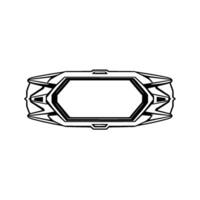 Futuristic Device black and white illustration of a stylized geometric object with an open central space and intricate angular , symmetrical in composition. vector
