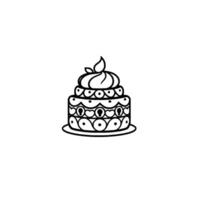 Detailed black and white illustration of a layered cake with intricate designs, whipped cream topping, and a minimalist aesthetic. vector