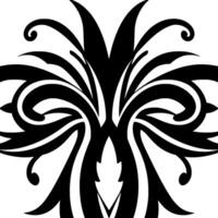 Symmetrical Black White Ornamental , featuring stylized leaf and swirl motifs, creating a dynamic and decorative abstract pattern. vector