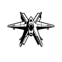 illustration of a futuristic black and white jet fighter, overlapping its wings symmetrically, with sharp angles on a clean white backdrop. vector