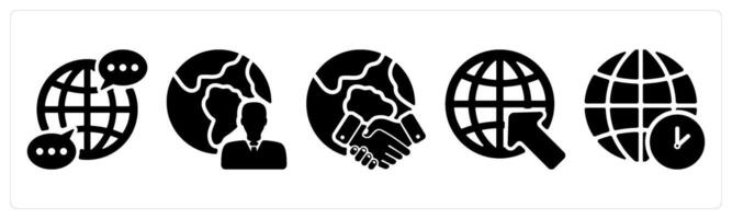 Set of 5 business icons as global communication, global business, internet browser vector