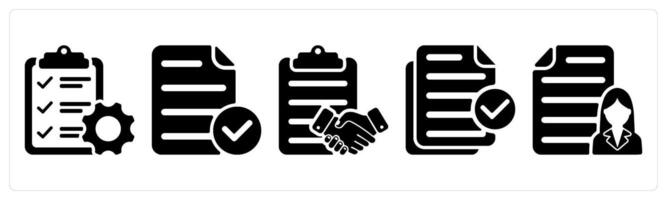 Set of 5 business icons as service list, verified file, agreement vector