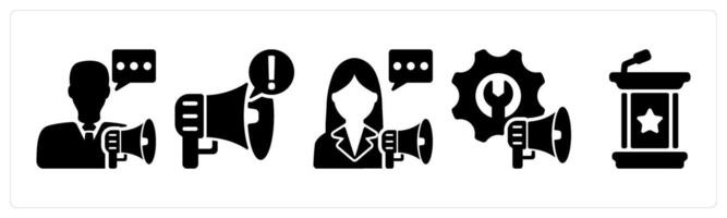 Set of 5 business icons as announcement speech, announcement, service advertisement vector
