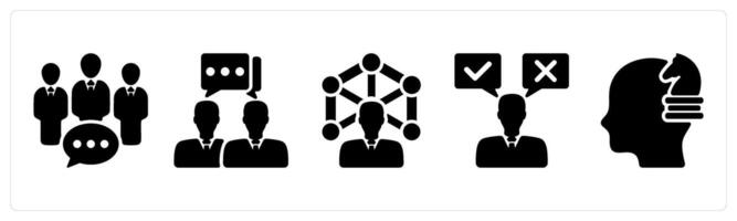 Set of 5 business icons as team discussion, conversation, abilities vector