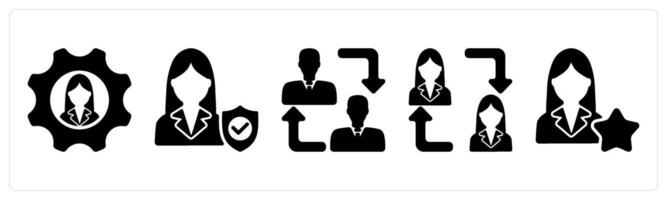 Set of 5 business icons as employee management, employee security, employee change vector