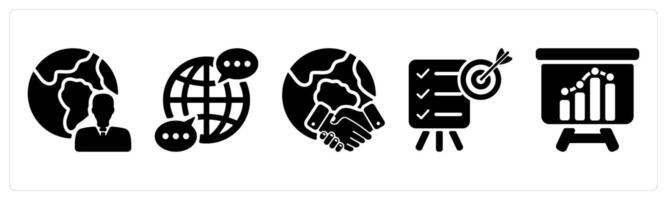 Set of 5 business icons as global business, global communication, business deal vector