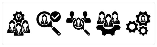 Set of 5 business icons as technical team, find candidate, recruitment vector